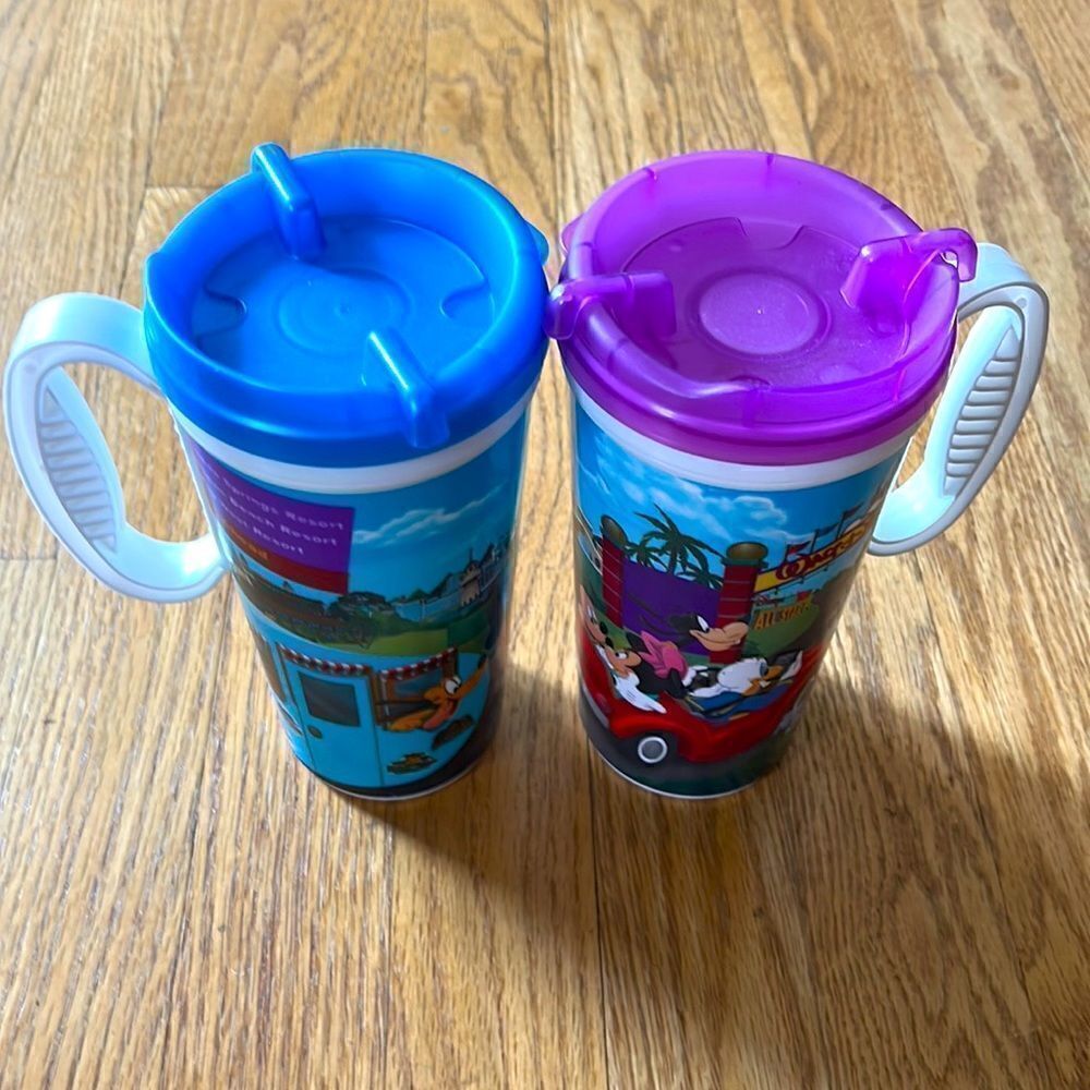 Pair of Disney 16 Oz. “Whirly Drink Works” Colorful Plastic Travel Mugs …